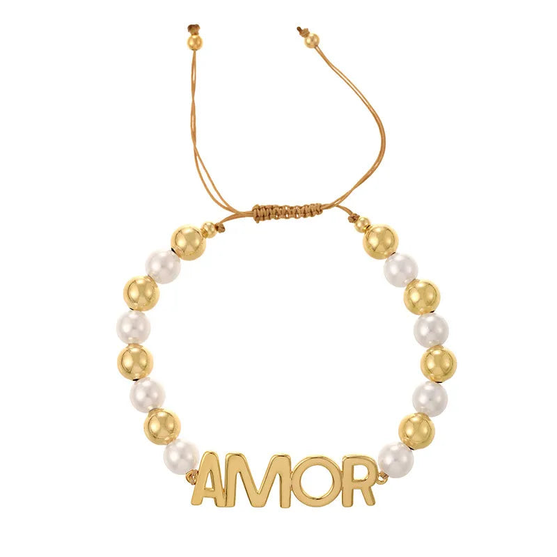 Beach Theme Letter Pearl Bracelet Women Elegant Personality Large And Small Pearls Full Of Diamonds Necklace And Bracelet