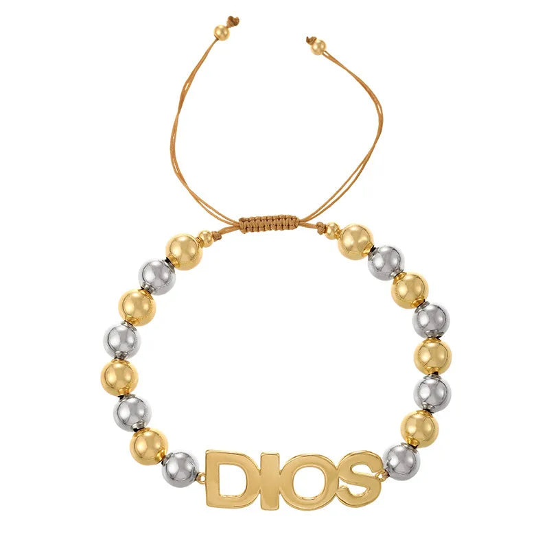 Beach Themed Fashionable Mixed Metal Letter Bracelet Yellow Bronze Versatile Stylish Women's Jewelry Cuff XOXO Plated Alphabet