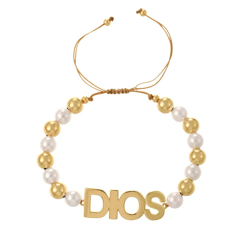 Beach Themed Fashionable Mixed Metal Letter Bracelet Yellow Bronze Versatile Stylish Women's Jewelry Cuff XOXO Plated Alphabet