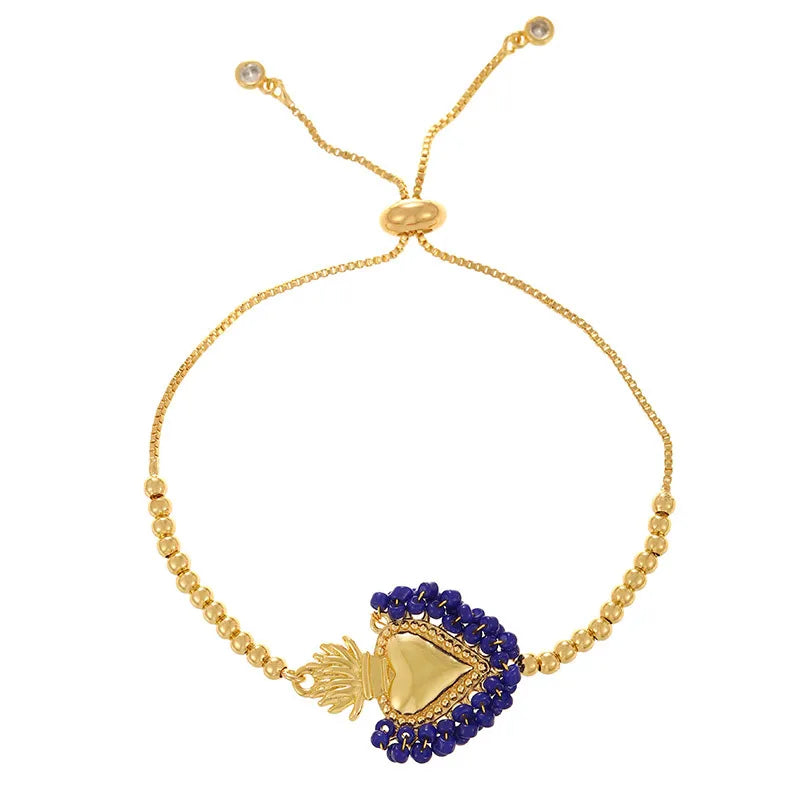 Beach Themed Heart Pendant Bracelet Women's Cold Style Copper Plated Star And Wave Pattern Design DIY Jewelry Accessory