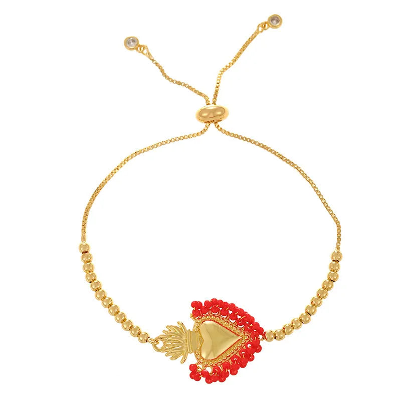 Beach Themed Heart Pendant Bracelet Women's Cold Style Copper Plated Star And Wave Pattern Design DIY Jewelry Accessory