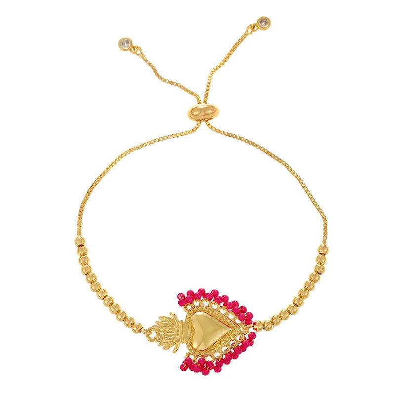 Beach Themed Heart Pendant Bracelet Women's Cold Style Copper Plated Star And Wave Pattern Design DIY Jewelry Accessory