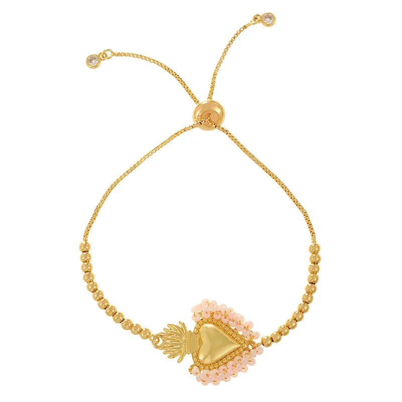 Beach Themed Heart Pendant Bracelet Women's Cold Style Copper Plated Star And Wave Pattern Design DIY Jewelry Accessory