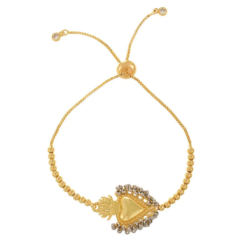 Beach Themed Heart Pendant Bracelet Women's Cold Style Copper Plated Star And Wave Pattern Design DIY Jewelry Accessory