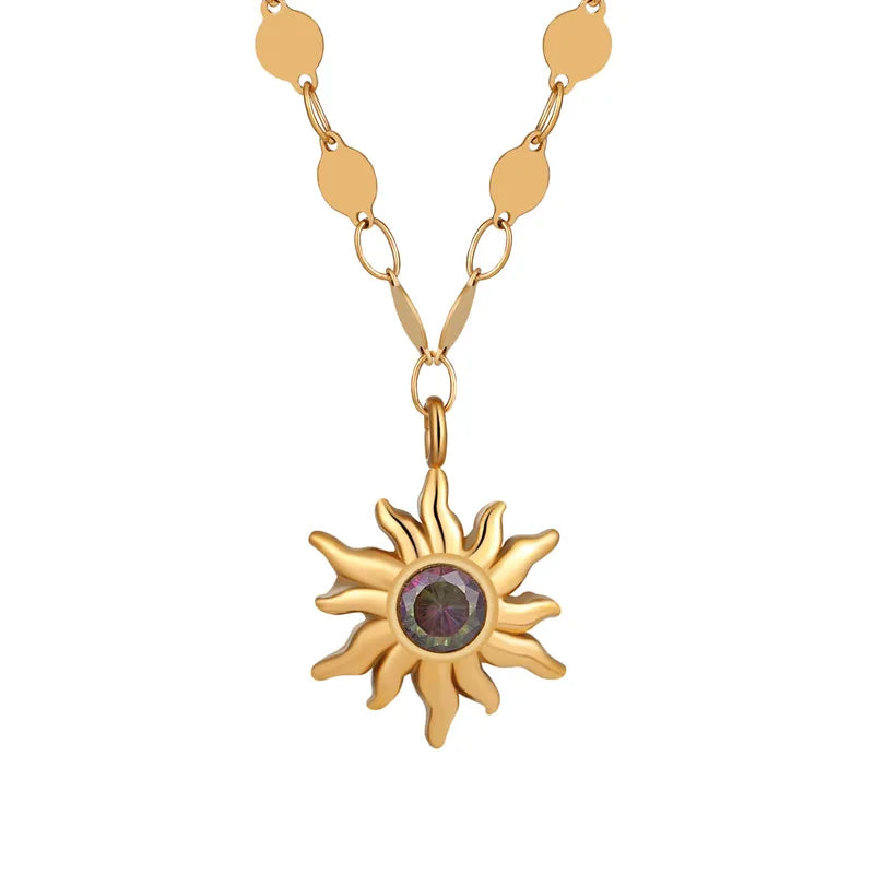 Bohemian Greek Sunflower Pendant Necklace Women's Fashion Titanium Steel Lockbone Chain Jewelry Bohemian Style Ins High-End Design