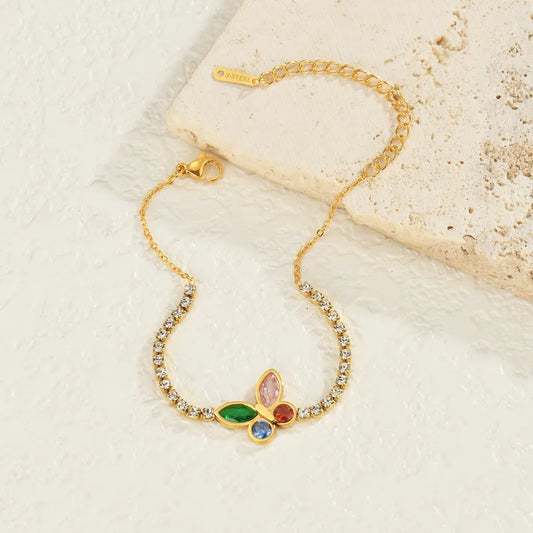 Butterfly Pendant Bracelet For Women, Stainless Steel Colorful Zircon Bracelet For Daily Wear