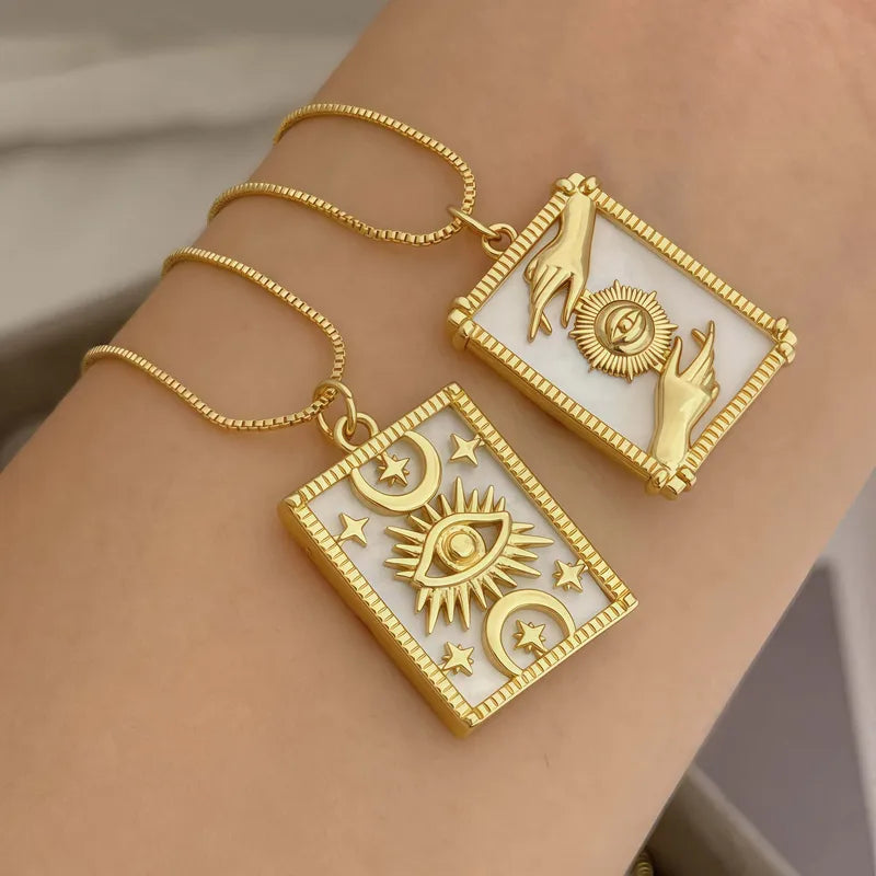 Casual Fashion Pendant Necklace Shell Geometric Shape Sun Moon Eye Pattern Copper Plated 18K Gold Unisex Jewelry For Daily Wear Gifts Parties