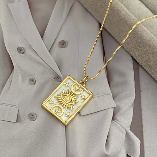 Casual Fashion Pendant Necklace Shell Geometric Shape Sun Moon Eye Pattern Copper Plated 18K Gold Unisex Jewelry For Daily Wear Gifts Parties