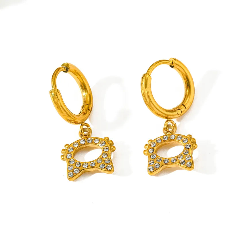 Charming Fresh 18K Stainless Steel Embedded Zircon Cat Head Pendant Earrings Cute Vintage And Classic Style Jewelry Accessories