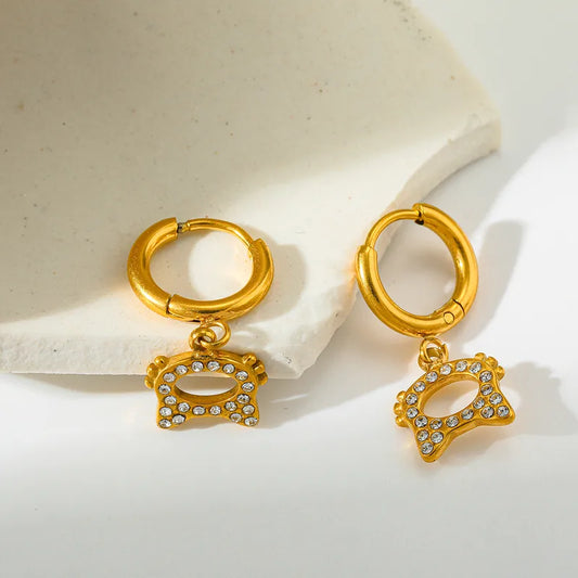 Charming Fresh 18K Stainless Steel Embedded Zircon Cat Head Pendant Earrings Cute Vintage And Classic Style Jewelry Accessories