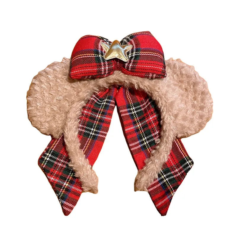 Christmas Fun Plush Bear Hairband Women's Autumn Winter New Style Tiana Bear Princess Amusement Park Photo Hairband Accessories