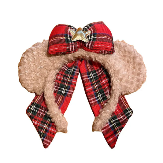 Christmas Fun Plush Bear Hairband Women's Autumn Winter New Style Tiana Bear Princess Amusement Park Photo Hairband Accessories