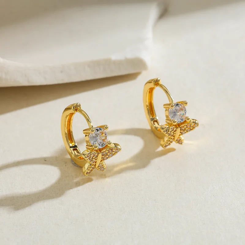 Circle Water Plated Copper Zircon Electroplated Earrings Studs For Women Shiny