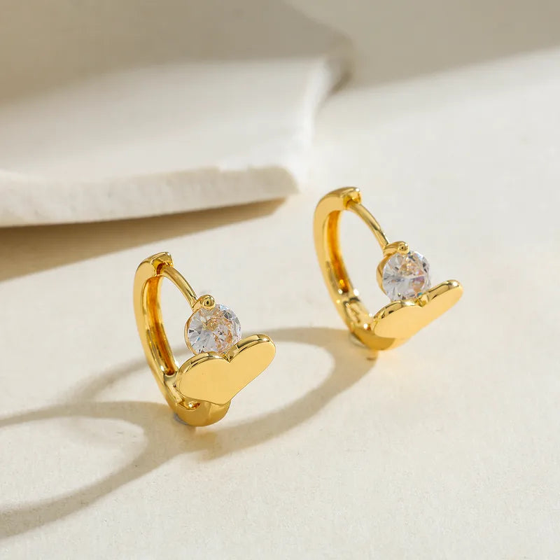 Circle Water Plated Copper Zircon Electroplated Earrings Studs For Women Shiny