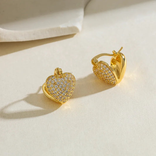 Circle Water Plated Copper Zircon Electroplated Earrings Studs For Women Shiny