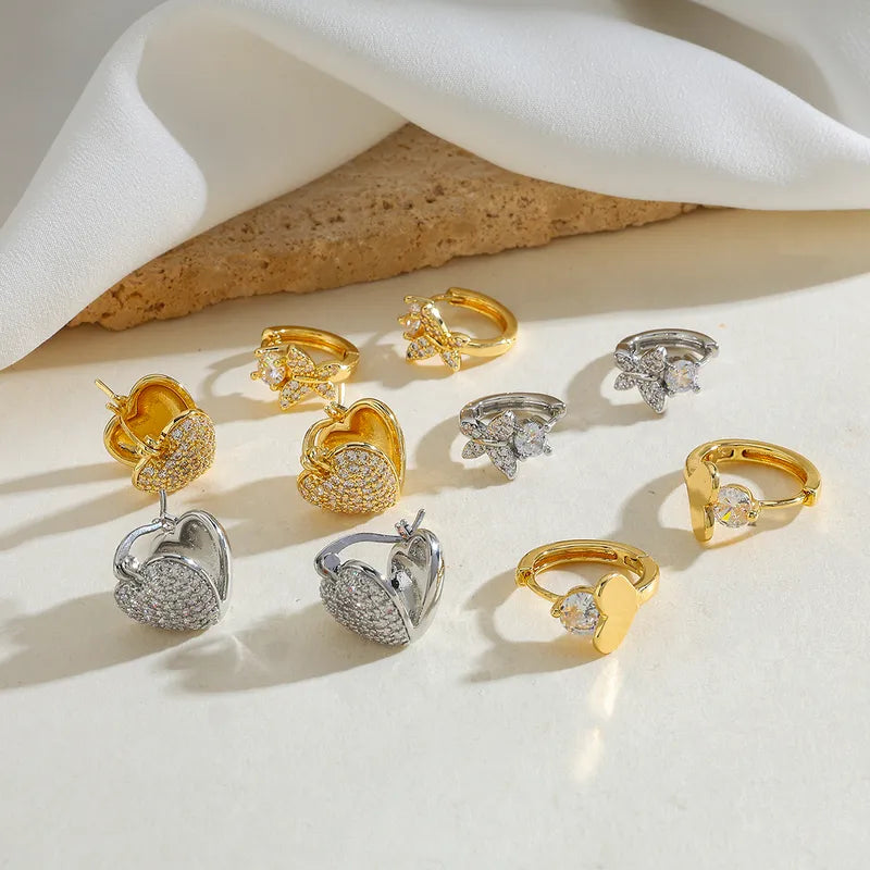 Circle Water Plated Copper Zircon Electroplated Earrings Studs For Women Shiny