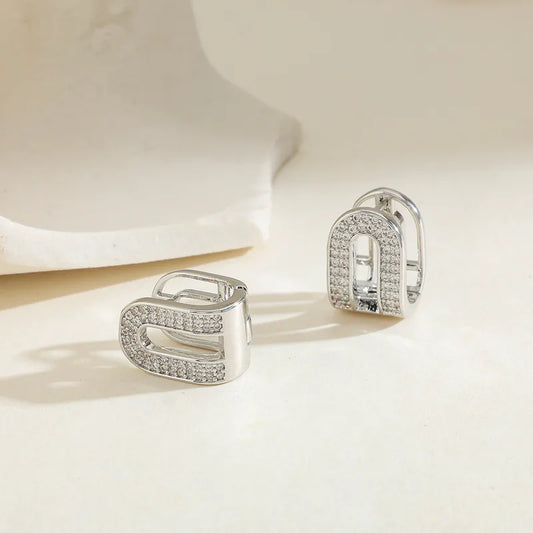 Circle Water Plated Copper Zircon (Jewelry) Waterproof Non-Fading Electroplated Earrings Studs For Women Shiny Elegant