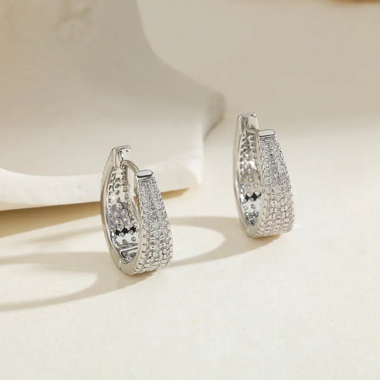 Circle Water Plated Copper Zircon (Jewelry) Waterproof Non-Fading Electroplated Earrings Studs For Women Shiny Elegant