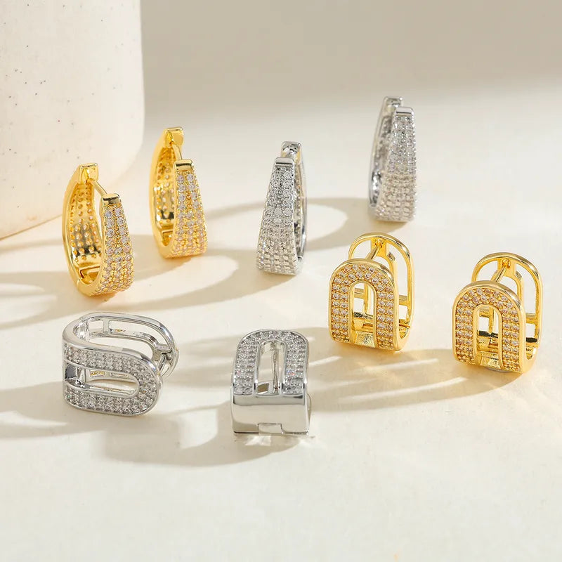 Circle Water Plated Copper Zircon (Jewelry) Waterproof Non-Fading Electroplated Earrings Studs For Women Shiny Elegant