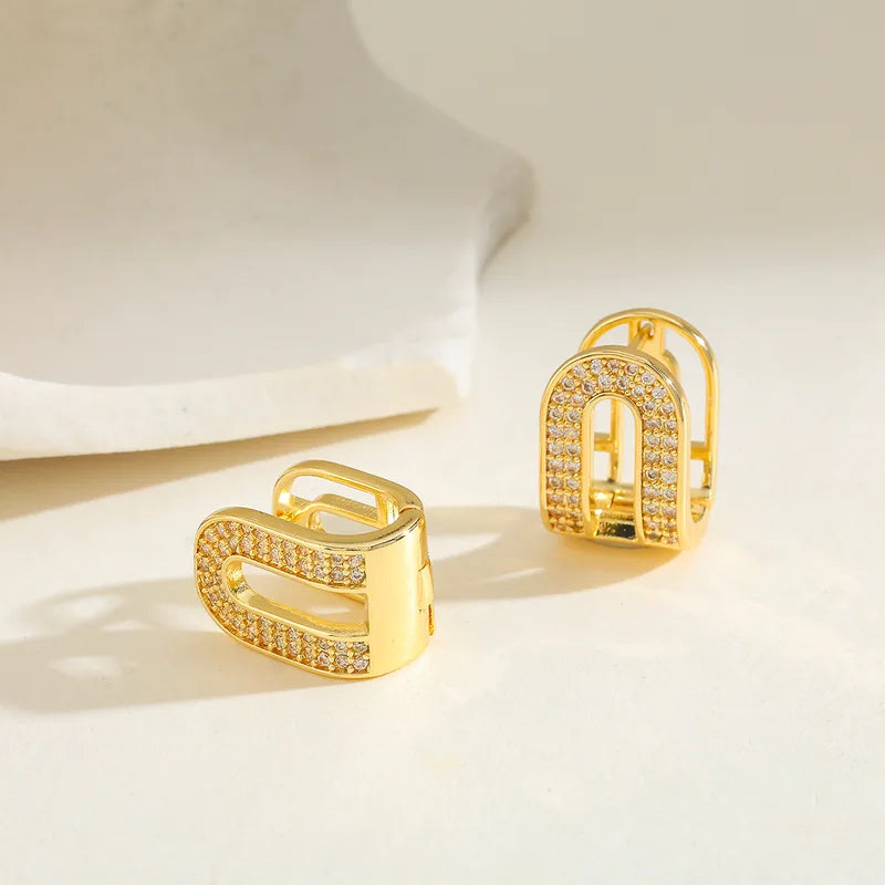 Circle Water Plated Copper Zircon (Jewelry) Waterproof Non-Fading Electroplated Earrings Studs For Women Shiny Elegant