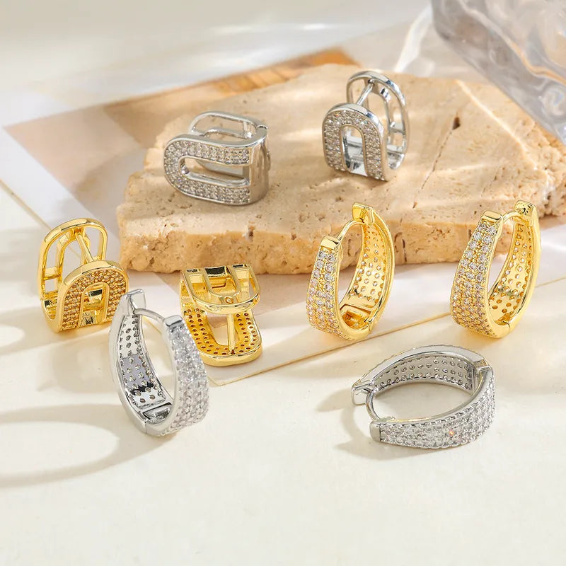 Circle Water Plated Copper Zircon (Jewelry) Waterproof Non-Fading Electroplated Earrings Studs For Women Shiny Elegant