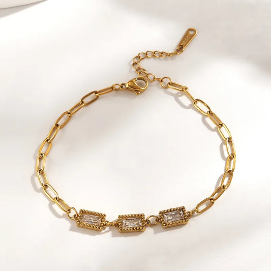 Classic 304 Stainless Steel Inner Electroplated Zircon Geometric Butterfly Lobster Clasp Simple Bracelet