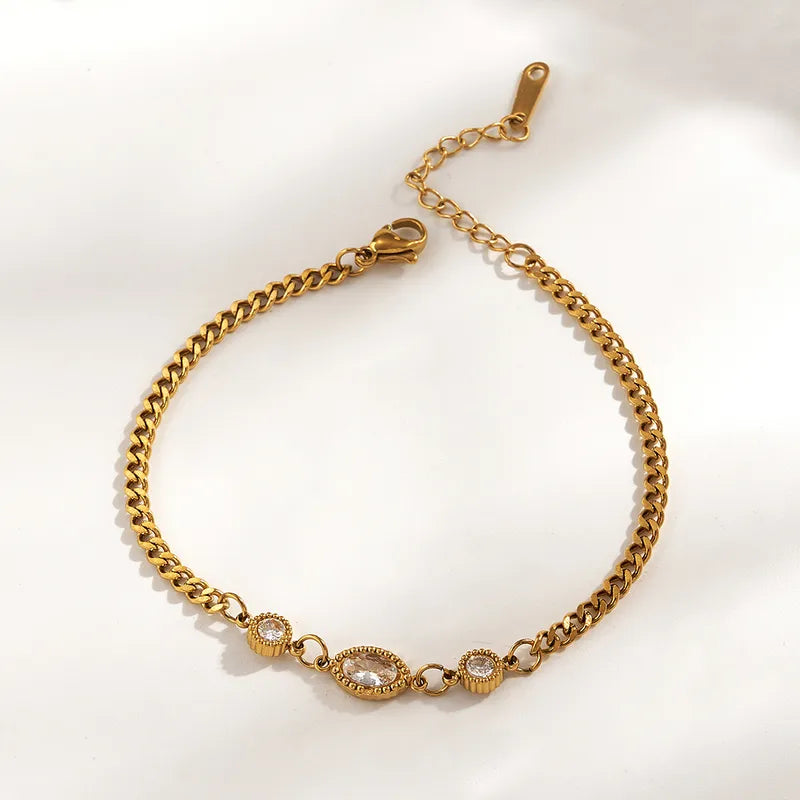 Classic 304 Stainless Steel Inner Electroplated Zircon Geometric Butterfly Lobster Clasp Simple Bracelet