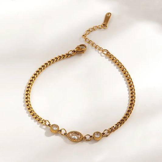 Classic 304 Stainless Steel Inner Electroplated Zircon Geometric Butterfly Lobster Clasp Simple Bracelet