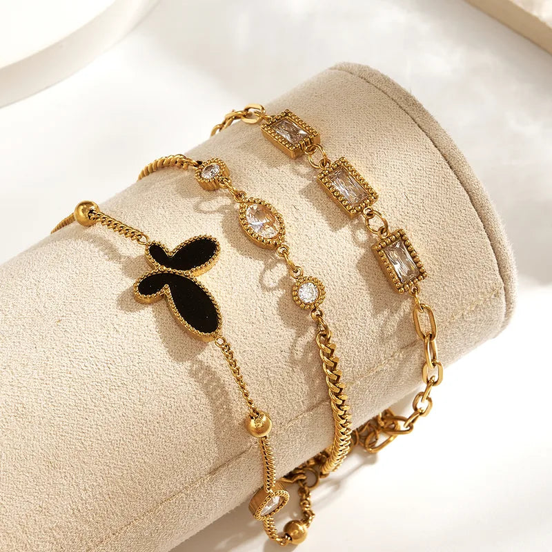 Classic 304 Stainless Steel Inner Electroplated Zircon Geometric Butterfly Lobster Clasp Simple Bracelet