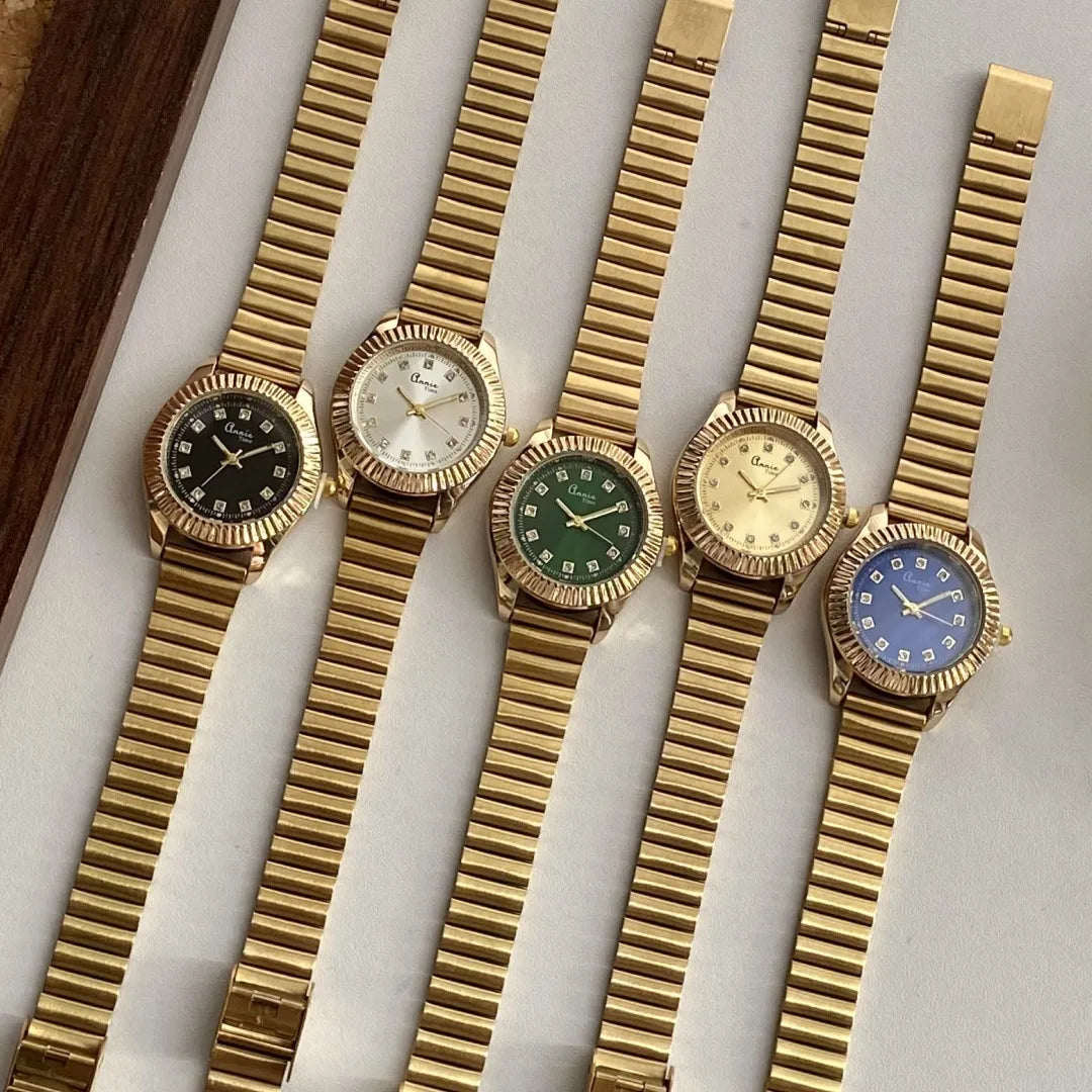 Classic Business Quartz Watch Adjustable Bamboo Node Steel Belt Small Golden Watch Versatile Gold Tone Couple Watch