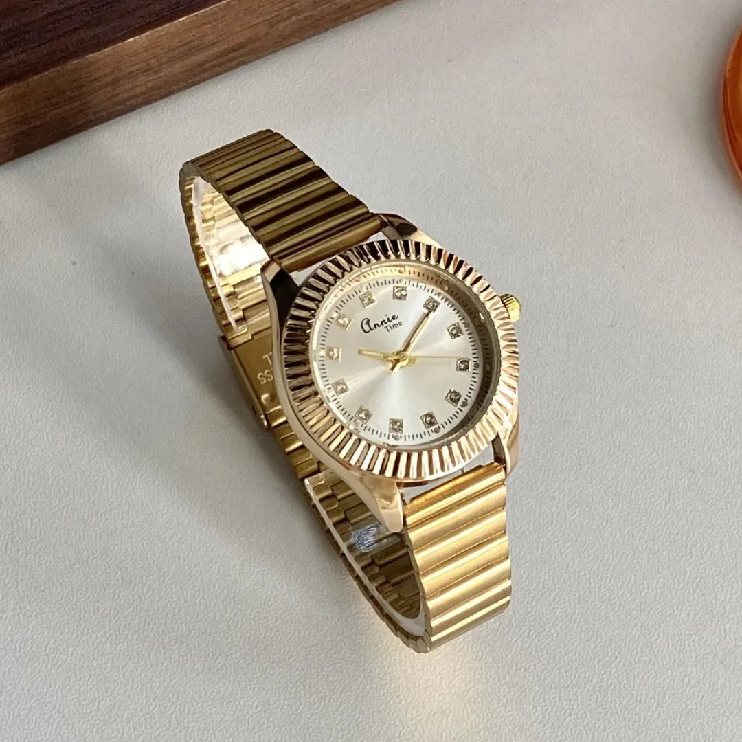 Classic Business Quartz Watch Adjustable Bamboo Node Steel Belt Small Golden Watch Versatile Gold Tone Couple Watch