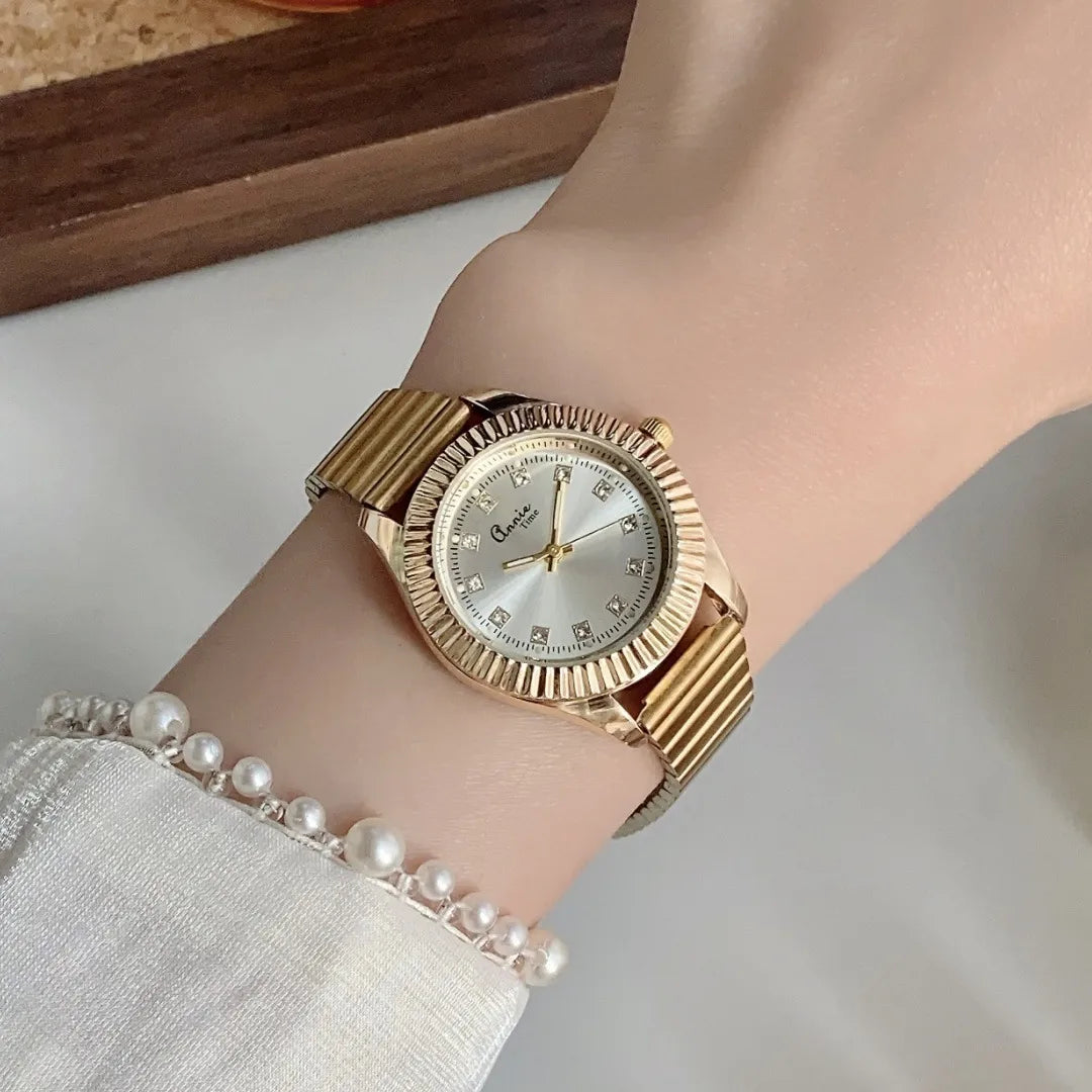 Classic Business Quartz Watch Adjustable Bamboo Node Steel Belt Small Golden Watch Versatile Gold Tone Couple Watch