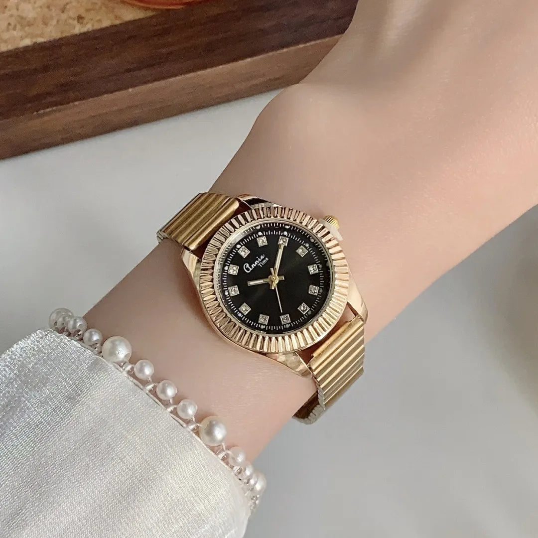 Classic Business Quartz Watch Adjustable Bamboo Node Steel Belt Small Golden Watch Versatile Gold Tone Couple Watch