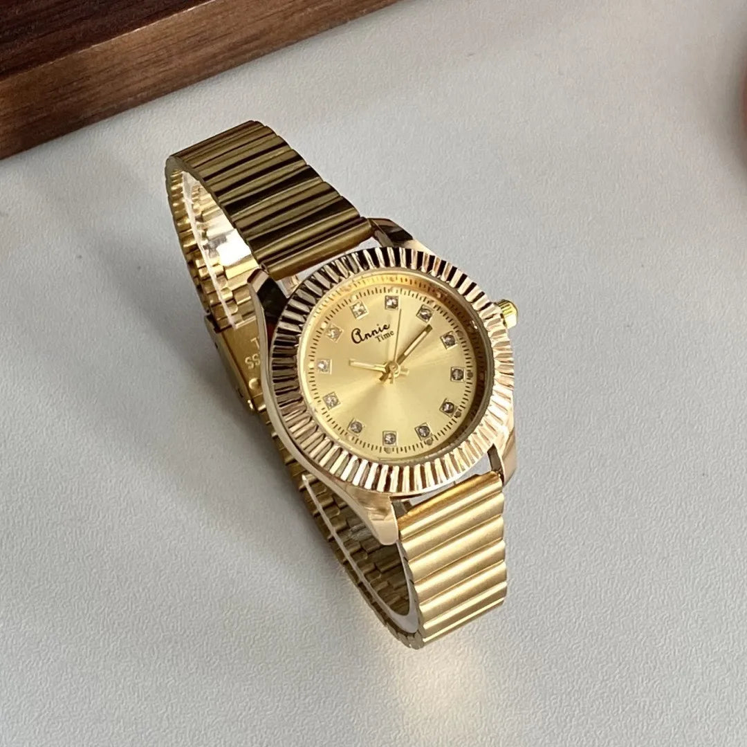 Classic Business Quartz Watch Adjustable Bamboo Node Steel Belt Small Golden Watch Versatile Gold Tone Couple Watch