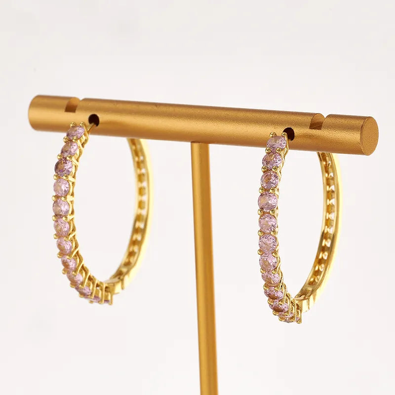 Classic Hot-Selling Bohemian Style Copper Water Plated Electroplated 18K Real Gold Micro-Inlaid Colorful Zircon Hoop Earrings Casual Elegant