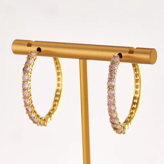 Classic Hot-Selling Bohemian Style Copper Water Plated Electroplated 18K Real Gold Micro-Inlaid Colorful Zircon Hoop Earrings Casual Elegant