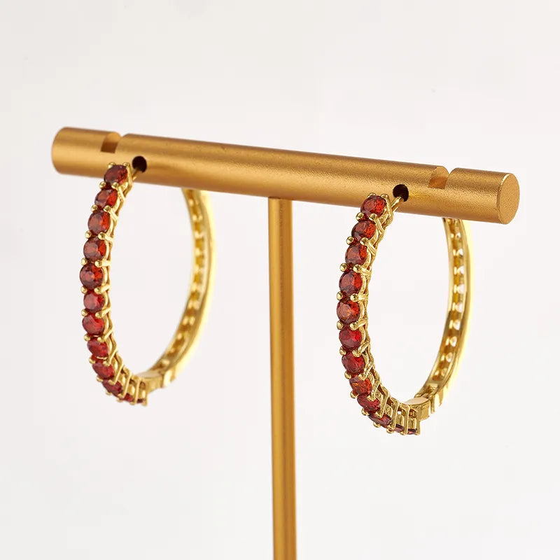 Classic Hot-Selling Bohemian Style Copper Water Plated Electroplated 18K Real Gold Micro-Inlaid Colorful Zircon Hoop Earrings Casual Elegant