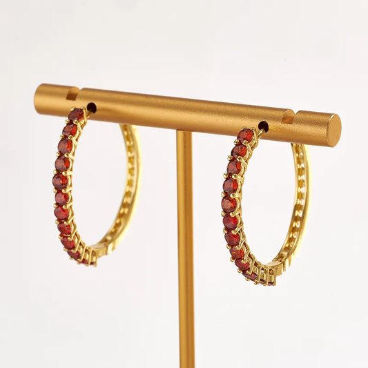 Classic Hot-Selling Bohemian Style Copper Water Plated Electroplated 18K Real Gold Micro-Inlaid Colorful Zircon Hoop Earrings Casual Elegant