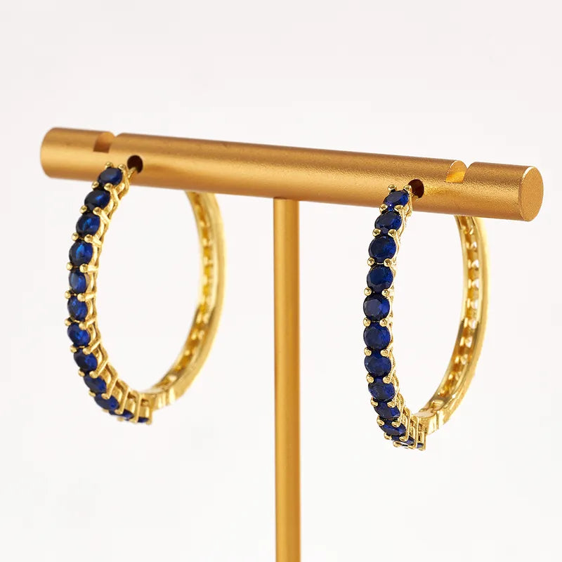 Classic Hot-Selling Bohemian Style Copper Water Plated Electroplated 18K Real Gold Micro-Inlaid Colorful Zircon Hoop Earrings Casual Elegant