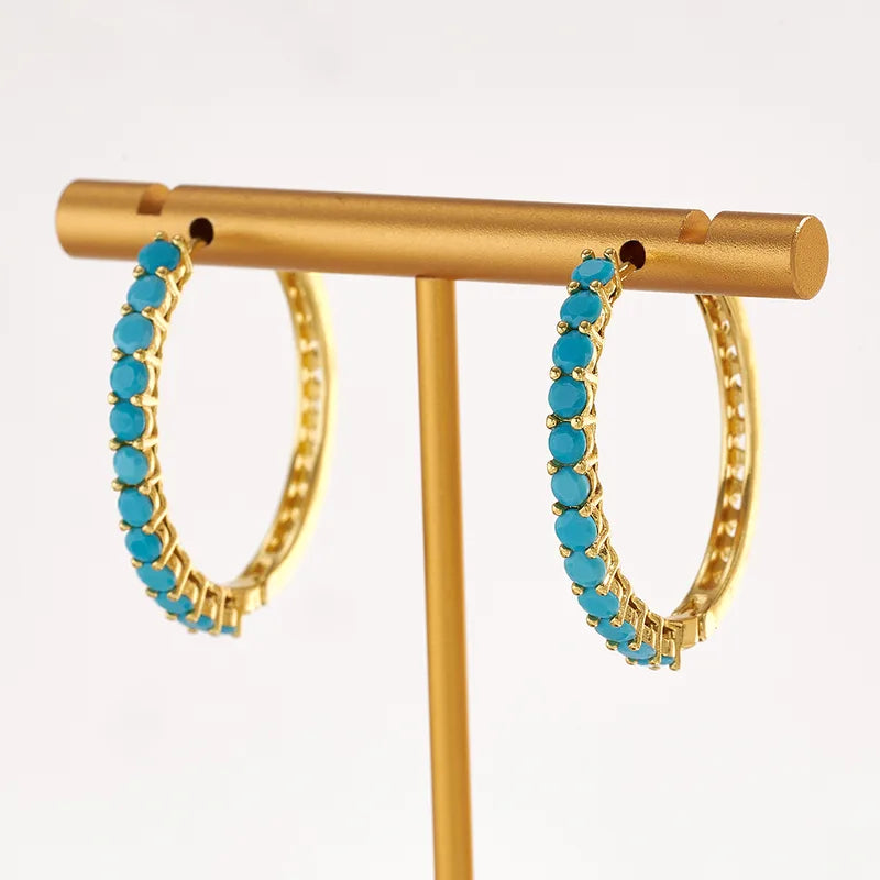 Classic Hot-Selling Bohemian Style Copper Water Plated Electroplated 18K Real Gold Micro-Inlaid Colorful Zircon Hoop Earrings Casual Elegant