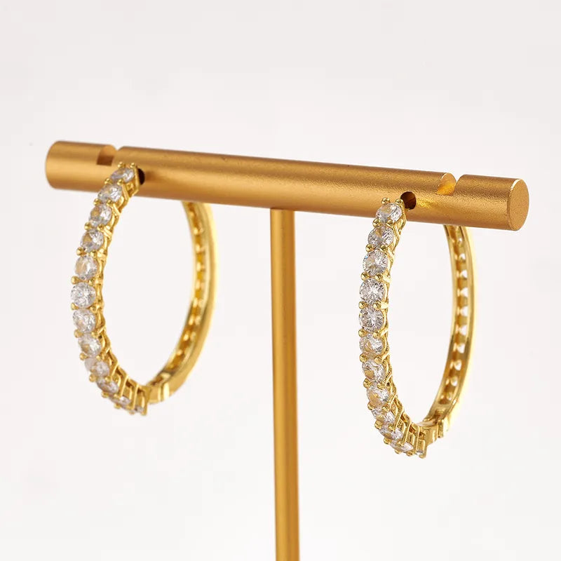 Classic Hot-Selling Bohemian Style Copper Water Plated Electroplated 18K Real Gold Micro-Inlaid Colorful Zircon Hoop Earrings Casual Elegant