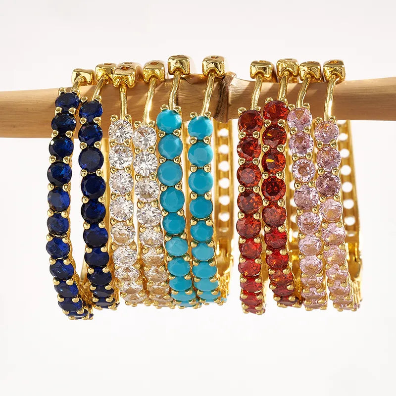 Classic Hot-Selling Bohemian Style Copper Water Plated Electroplated 18K Real Gold Micro-Inlaid Colorful Zircon Hoop Earrings Casual Elegant