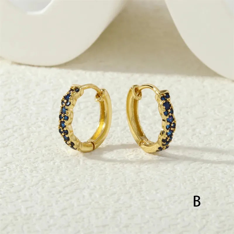 Classic Retro Daily Commute Micro-Set Zirconia Stud Earrings Simple Flashing Design Versatile Elegant Geometry Pattern Copper