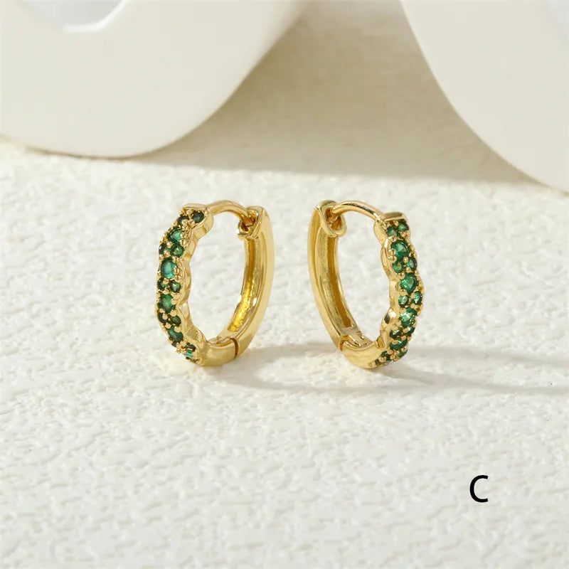 Classic Retro Daily Commute Micro-Set Zirconia Stud Earrings Simple Flashing Design Versatile Elegant Geometry Pattern Copper