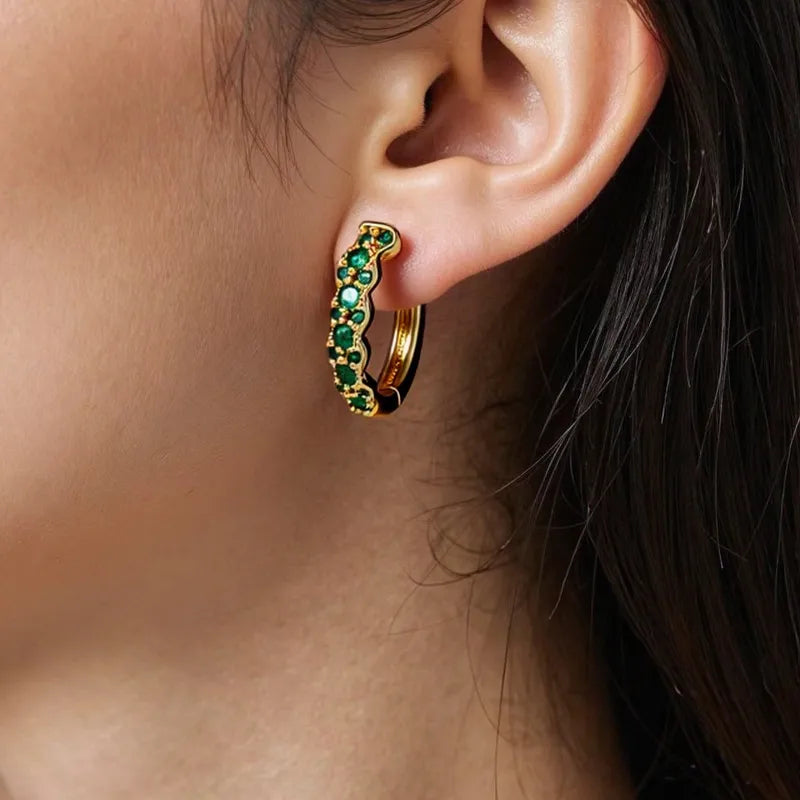 Classic Retro Daily Commute Micro-Set Zirconia Stud Earrings Simple Flashing Design Versatile Elegant Geometry Pattern Copper