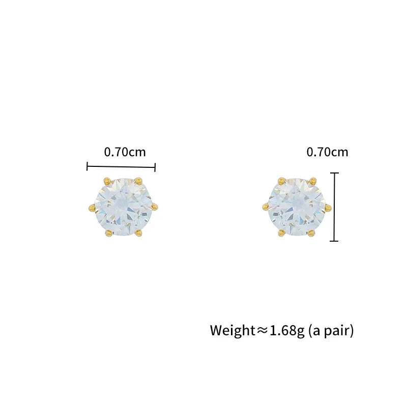 Classy Six-Prong Single Zircon Earrings Plated Alloy 24K Gold Classic Daily Ear Jewelry Fashionable Geometric Pattern For Women