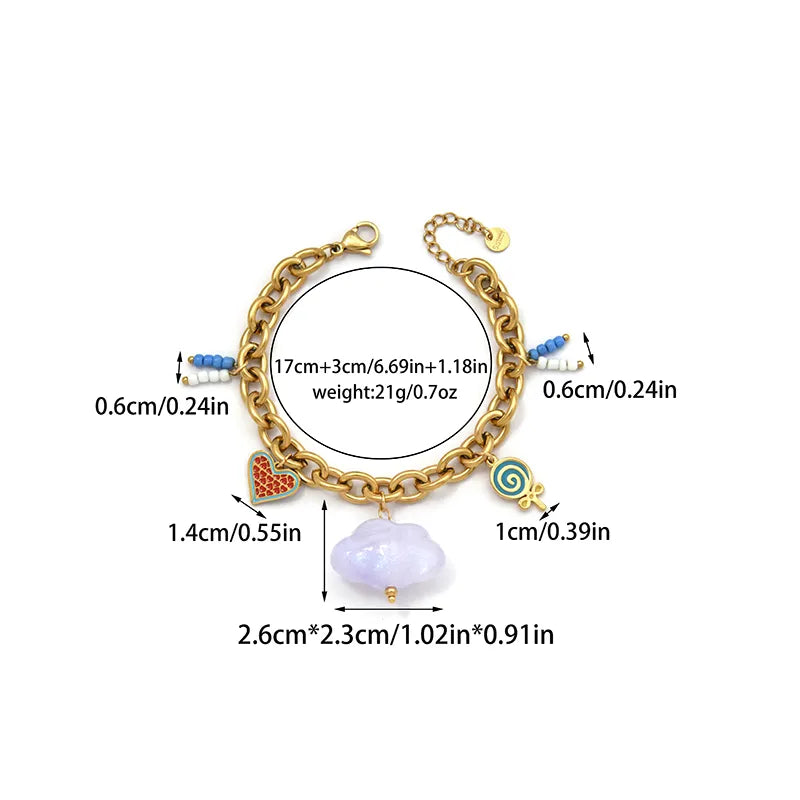 Cloud Heart-Shaped Candy Vacuum Electroplating (In Furnace) 18K Real Gold Plated 304 Stainless Steel No Inlay Material Acrylic Multi Pendant Women's Bracelet