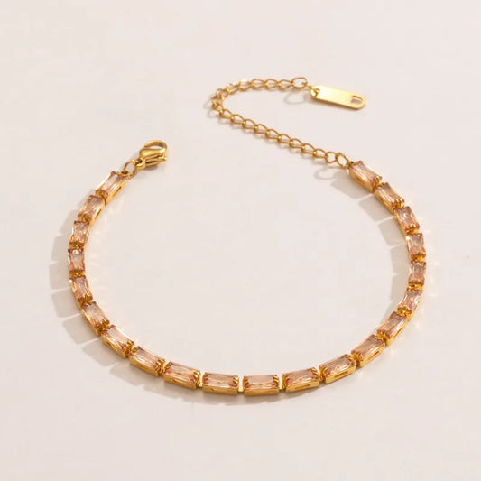 Colorful Square Zircon Bracelet Stackable Simple Jewelry Stainless Steel Alloy Aluminum Pin