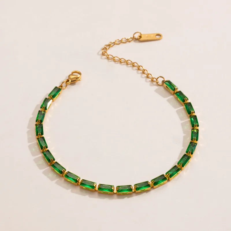 Colorful Square Zircon Bracelet Stackable Simple Jewelry Stainless Steel Alloy Aluminum Pin