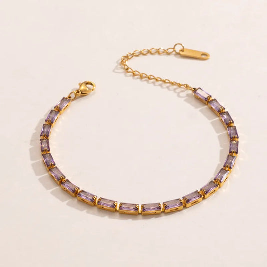 Colorful Square Zircon Bracelet Stackable Simple Jewelry Stainless Steel Alloy Aluminum Pin